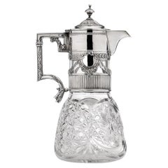 Cruche à claret russe du XIXe siècle en argent massif et verre taillé, Khlebnikov, vers 1890