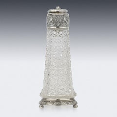 Pichet à vin russe du 19ème siècle en argent massif et verre taillé, Moscou, c.1890