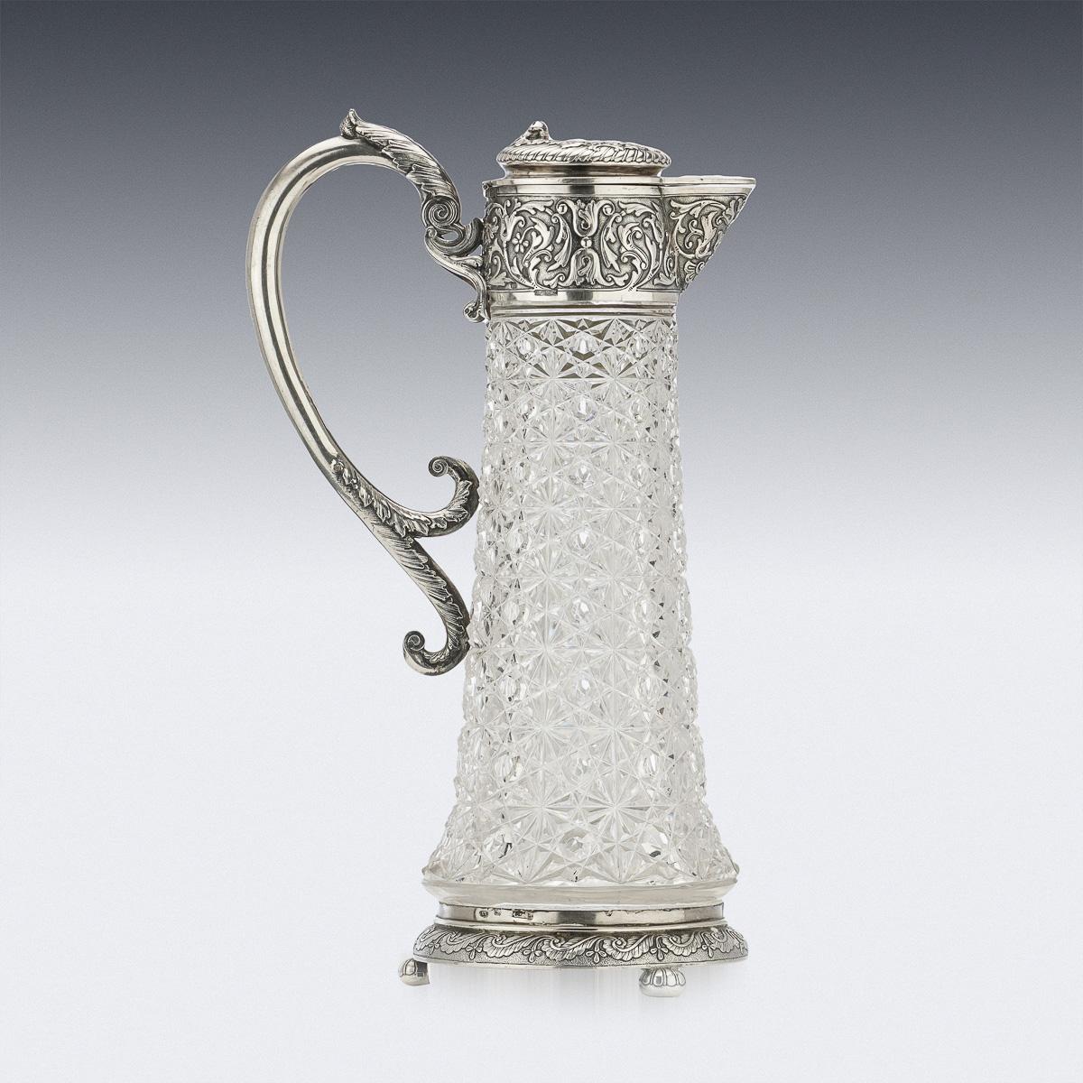 19th Century Russian Solid Silver & Cut Glass Claret Jug, Moscow, c.1890 In Good Condition In Royal Tunbridge Wells, Kent