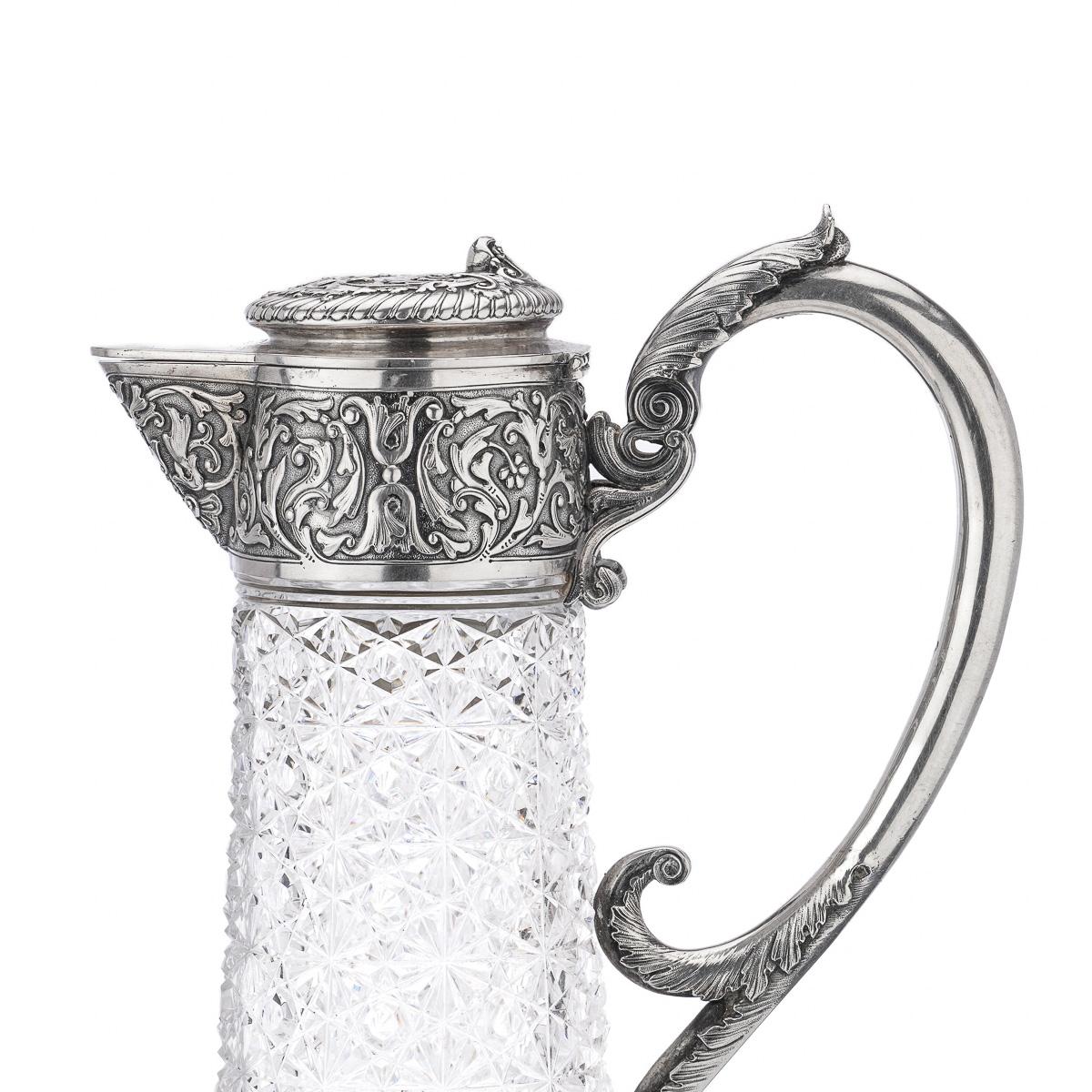 19th Century Russian Solid Silver & Cut Glass Claret Jug, Moscow, c.1890 2