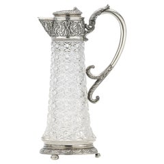 19th Century Russian Solid Silver & Cut Glass Claret Jug, Moscow, c.1890