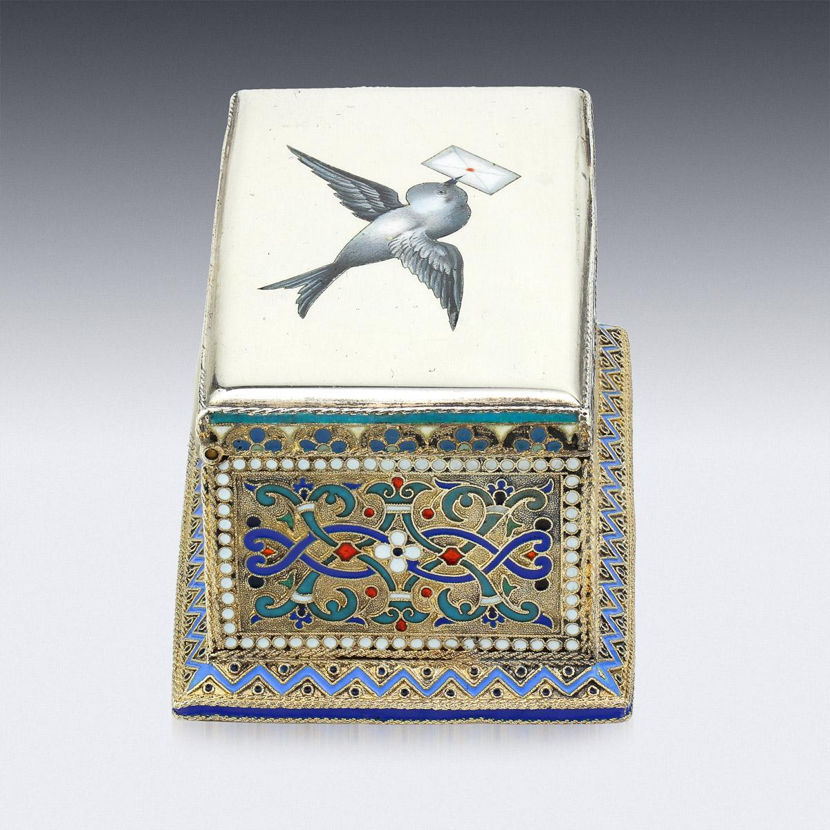 19th Century Russian Solid Silver & Enamel Stamp Box, c.1888 In Good Condition In Royal Tunbridge Wells, Kent