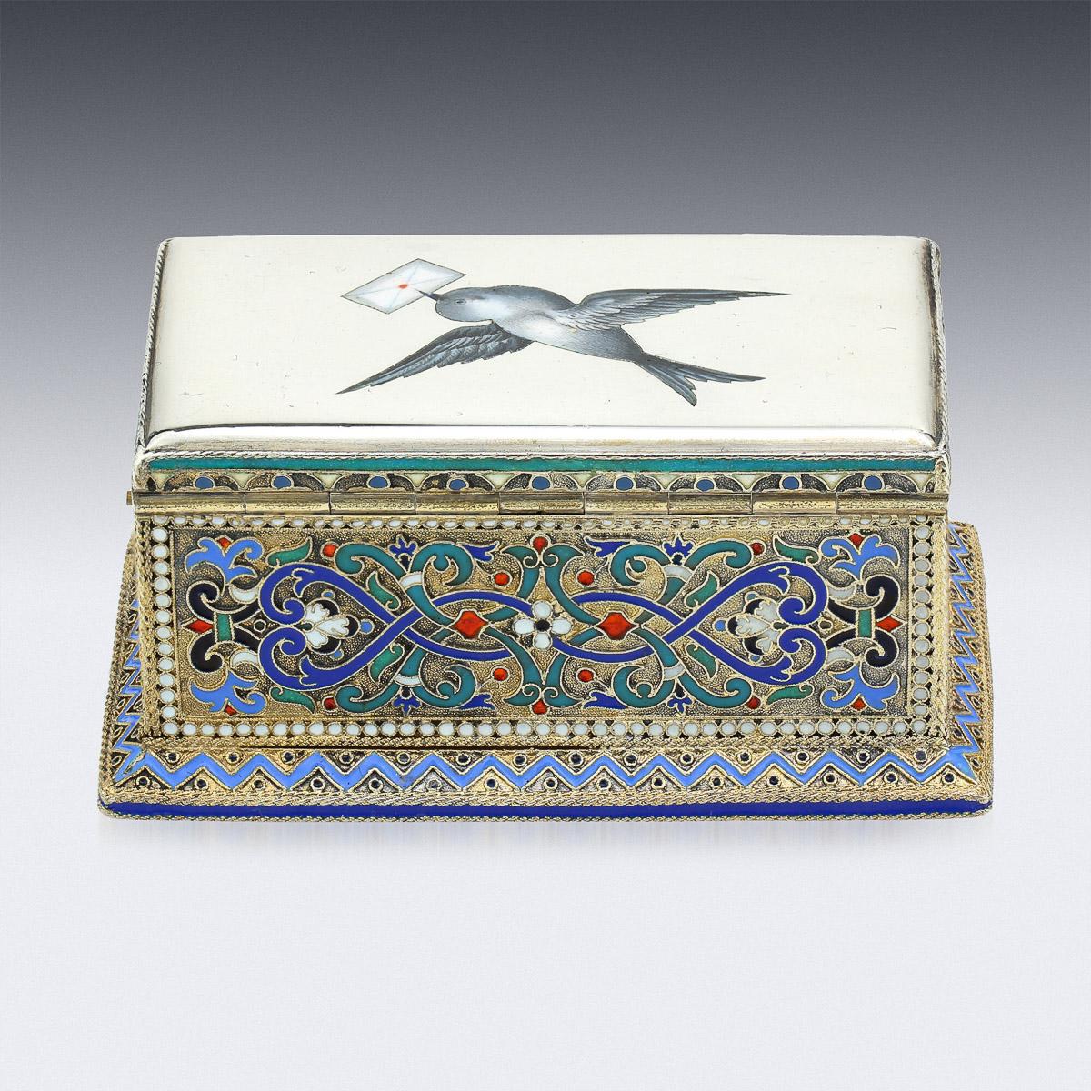 19th Century Russian Solid Silver & Enamel Stamp Box, c.1888 1