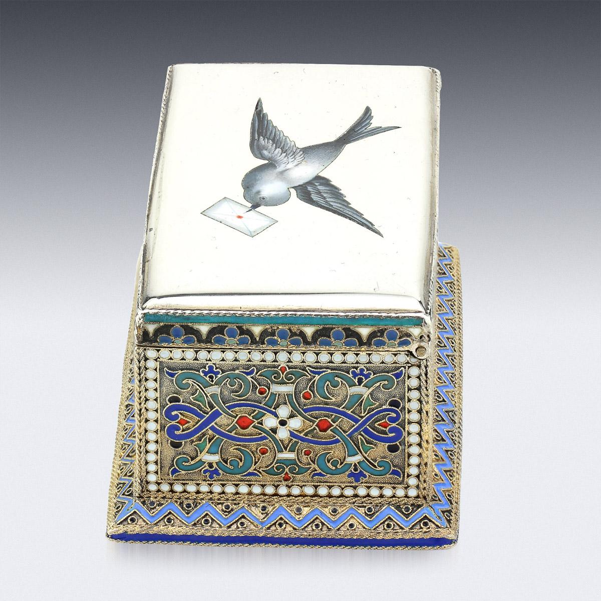 19th Century Russian Solid Silver & Enamel Stamp Box, c.1888 2