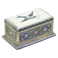 Antique 19th Century Russian Solid Silver & Enamel Stamp Box, c.1888