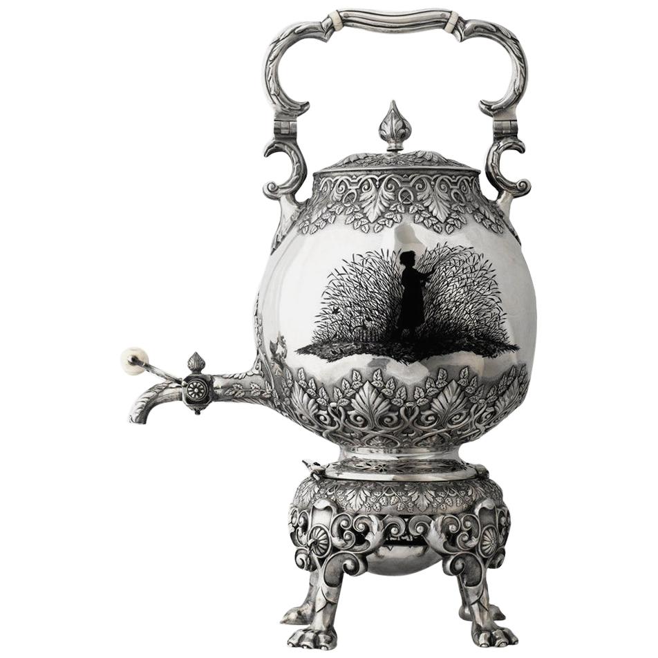 19th Century Russian Solid Silver & Enamel Tea Kettle, Shanks & Bolin circa 1886
