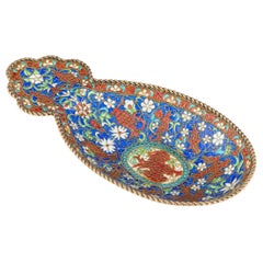 Vintage 19th Century Russian Solid Silver-Gilt & Plique-A-Jour Enamel Kovsh, circa 1890