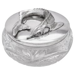 19th Century Russian Solid Silver & Glass Caviar Dish, Grachev Brothers, c.1895
