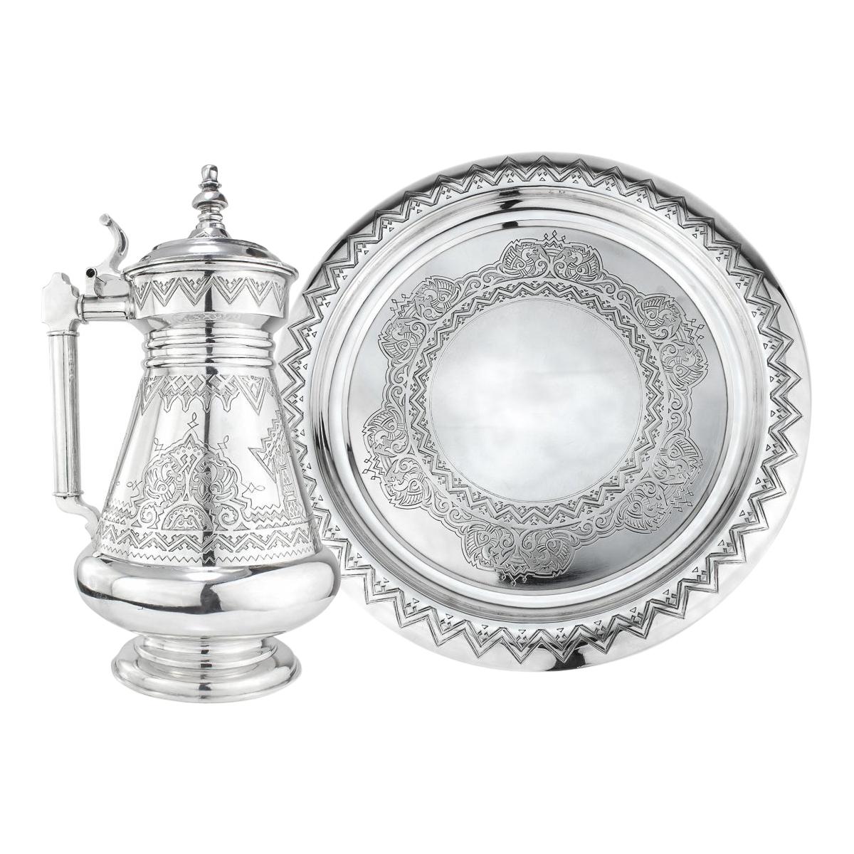 19th Century Russian Solid Silver Tankard on Tray, 1880