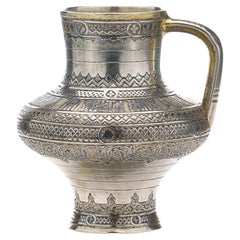 19th Century Russian Solid Silver Trompe L'oeil Kvas Jug, Ovchinnikov, c.1874