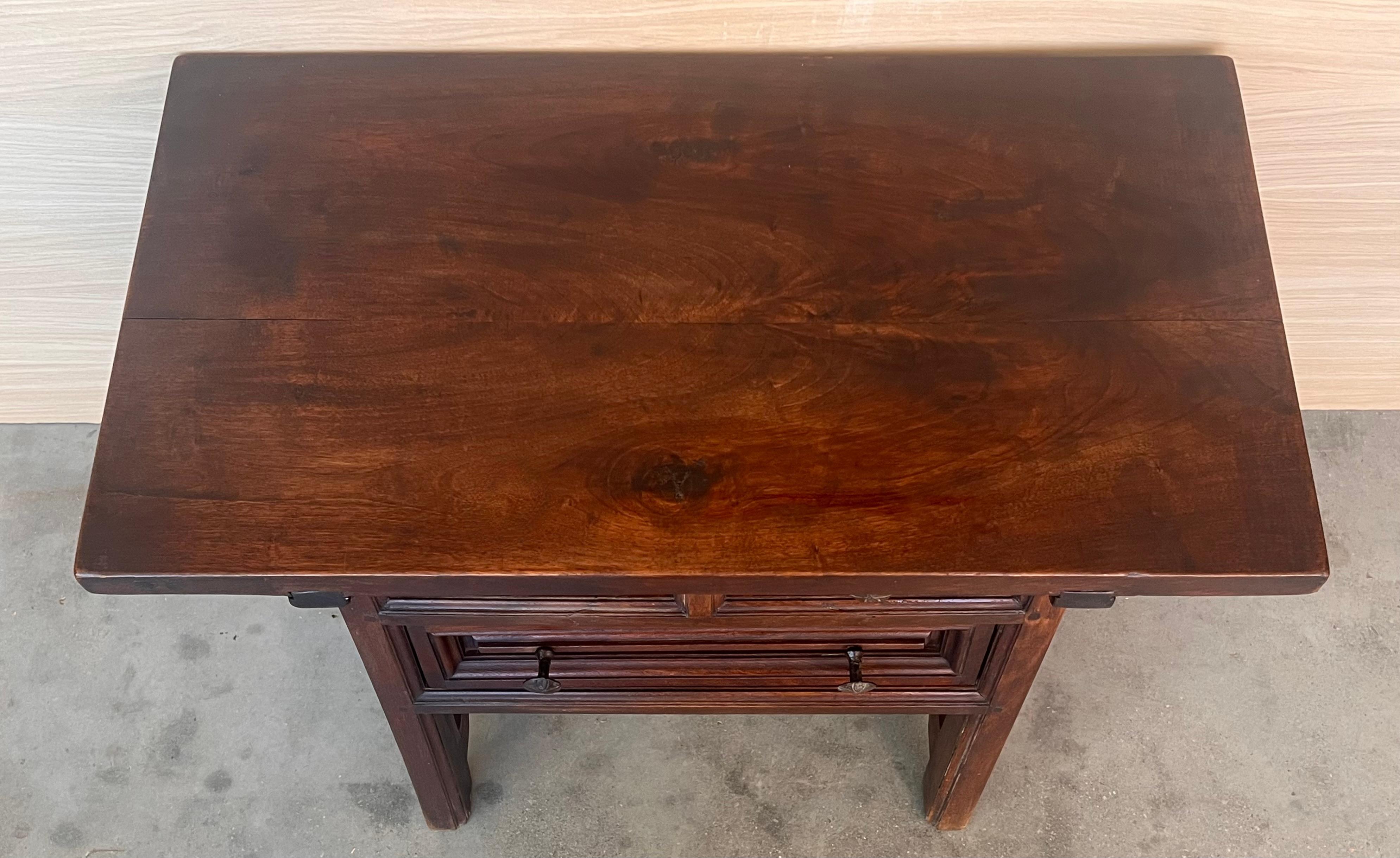 19th Century Rustic Artisan Made Pyrenees Mountains Side Three Drawers Table For Sale 8