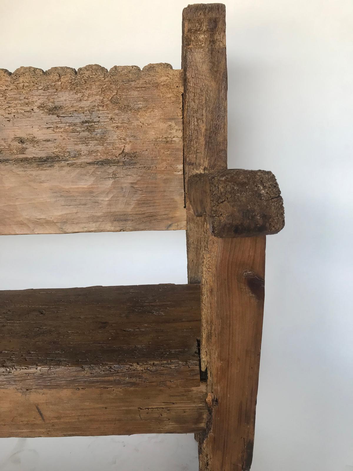 19th Century Rustic Bench with Scalloped Back 2