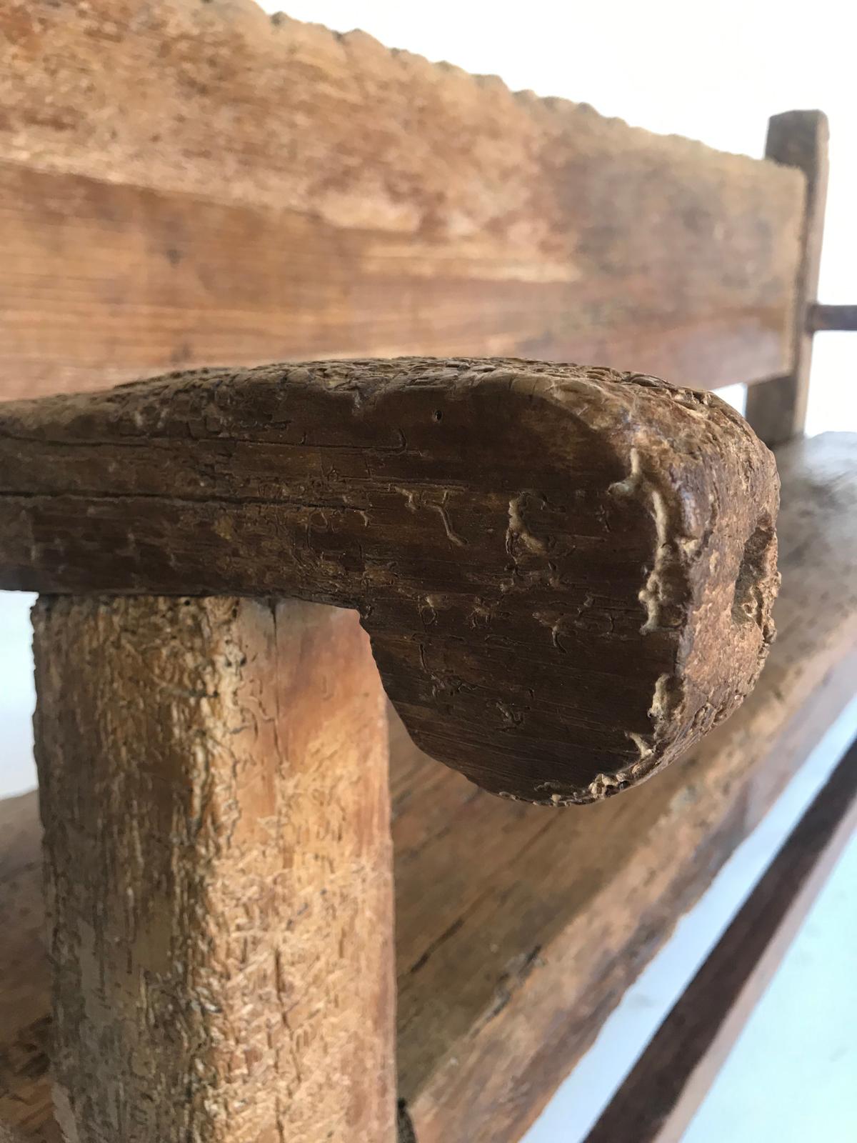 19th Century Rustic Bench with Scalloped Back 4