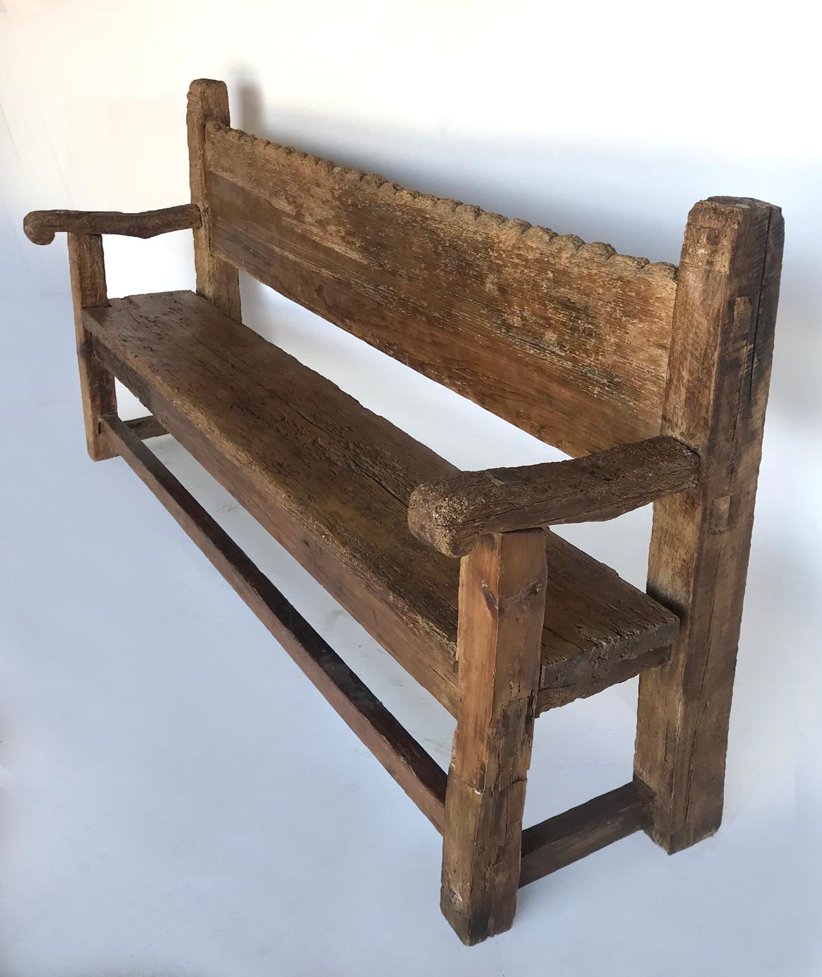 rustic bench with back