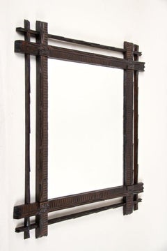 19th Century Rustic Black Forest Mirror, Hand Carved, Austria, circa 1880