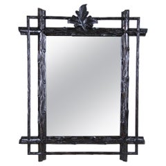 Antique 19th Century Rustic Black Forest Mirror, Hand Carved, Austria, circa 1880