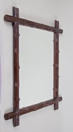 19th Century Rustic Black Forest Mirror - Hand Carved, Austria circa 1890