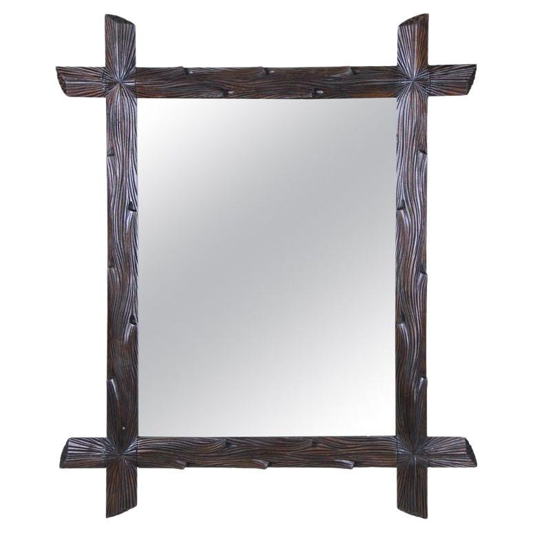19th Century Rustic Black Forest Mirror, Hand Carved, Austria circa 1890