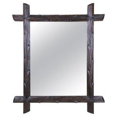 Antique 19th Century Rustic Black Forest Mirror, Hand Carved, Austria circa 1890