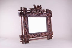 19th Century Rustic Black Forest Mirror, Hand Carved, Germany, circa 1880