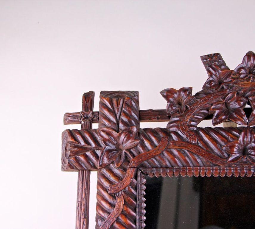 Hand-Carved 19th Century Rustic Black Forest Mirror, Hand Carved, Germany, circa 1880 For Sale