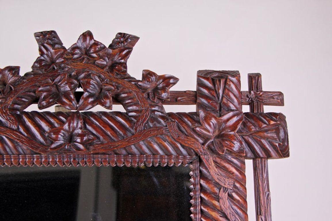 19th Century Rustic Black Forest Mirror, Hand Carved, Germany, circa 1880 For Sale 1