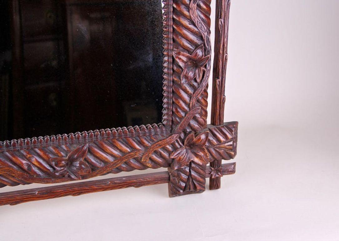 19th Century Rustic Black Forest Mirror, Hand Carved, Germany, circa 1880 For Sale 2