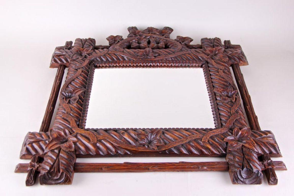 19th Century Rustic Black Forest Mirror, Hand Carved, Germany, circa 1880 For Sale 3