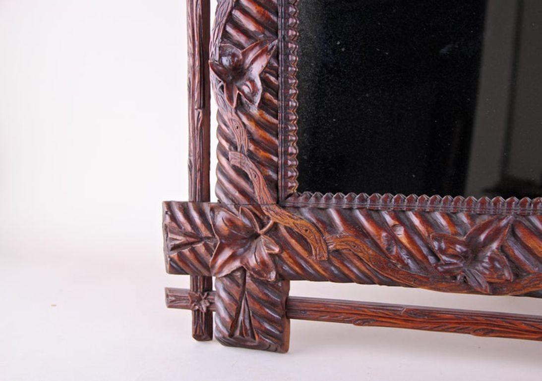 19th Century Rustic Black Forest Mirror, Hand Carved, Germany, circa 1880 For Sale 4