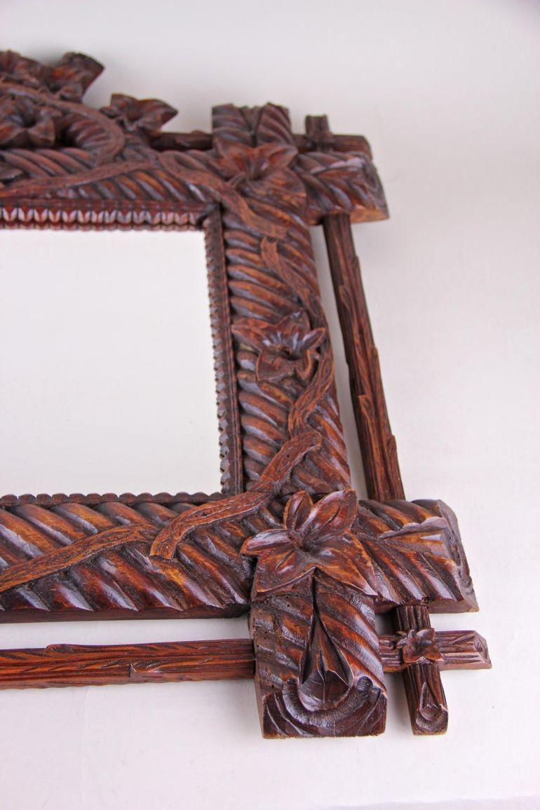 19th Century Rustic Black Forest Mirror, Hand Carved, Germany, circa 1880 For Sale 5