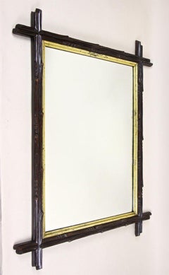 19th Century Rustic Black Forest Mirror with Gilt Inner Bars, AT, circa 1880