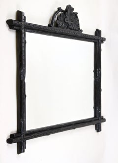 19th Century Rustic Black Forest Mirror With Oak Leaves, Austria circa 1870
