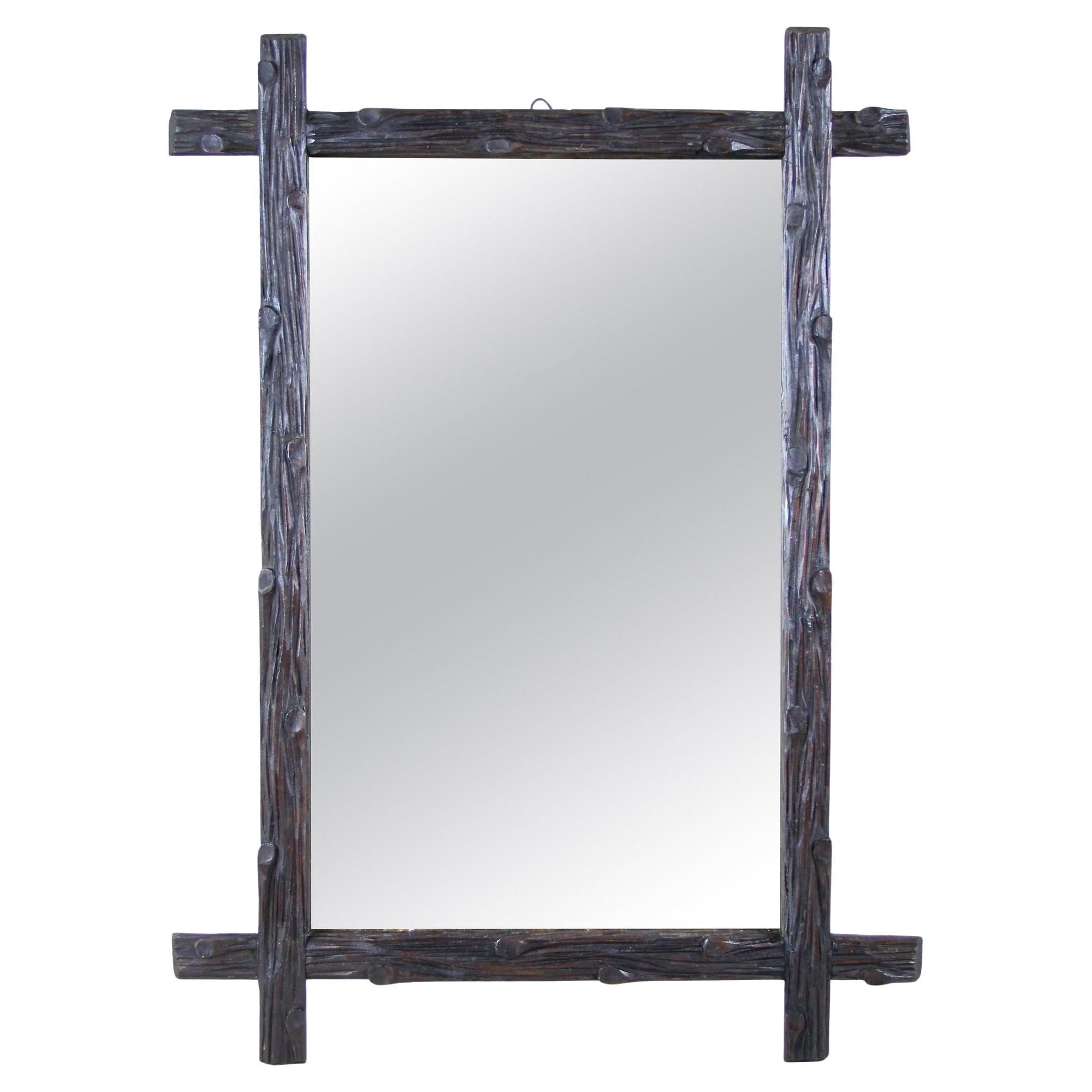 19th Century Rustic Black Forest Wall Mirror - Hand Carved, Austria, circa 1880 For Sale