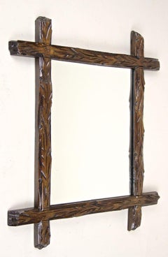 19th Century Rustic Black Forest Wall Mirror - Tree Trunk Design, AT ca. 1880
