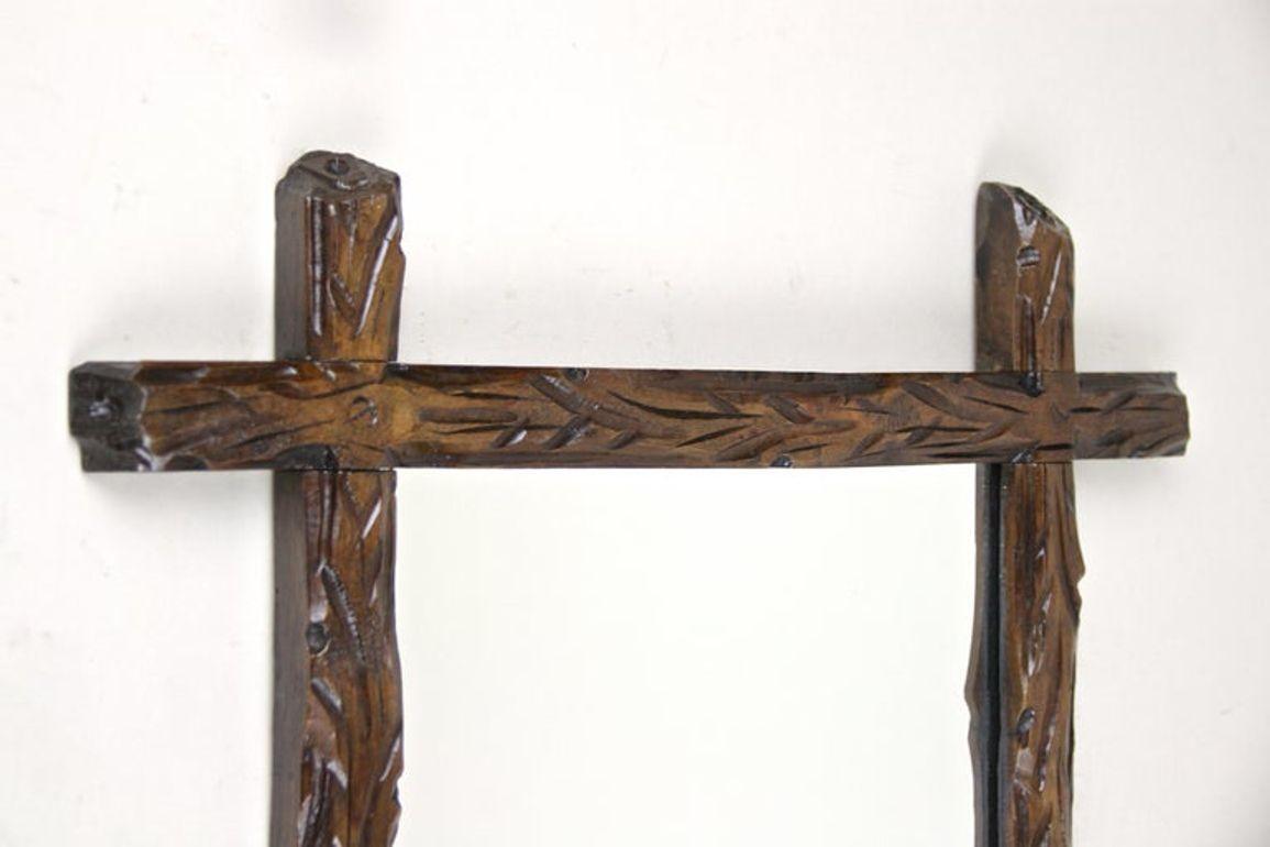 Stained 19th Century Rustic Black Forest Wall Mirror - Tree Trunk Design, AT ca. 1880 For Sale