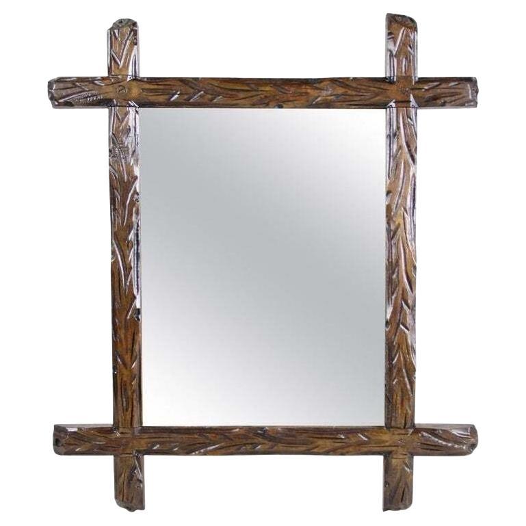 19th Century Rustic Black Forest Wall Mirror - Tree Trunk Design, AT ca. 1880 For Sale