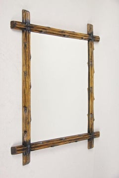19th Century Rustic Black Forest Wall Mirror with Black Accents, AT, circa 1890