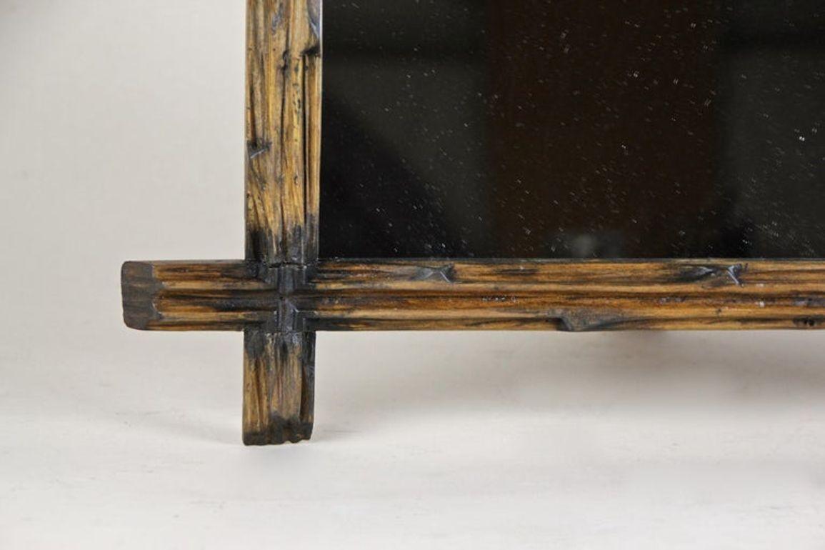 19th Century Rustic Black Forest Wall Mirror with Black Accents, AT, circa 1890 For Sale 3