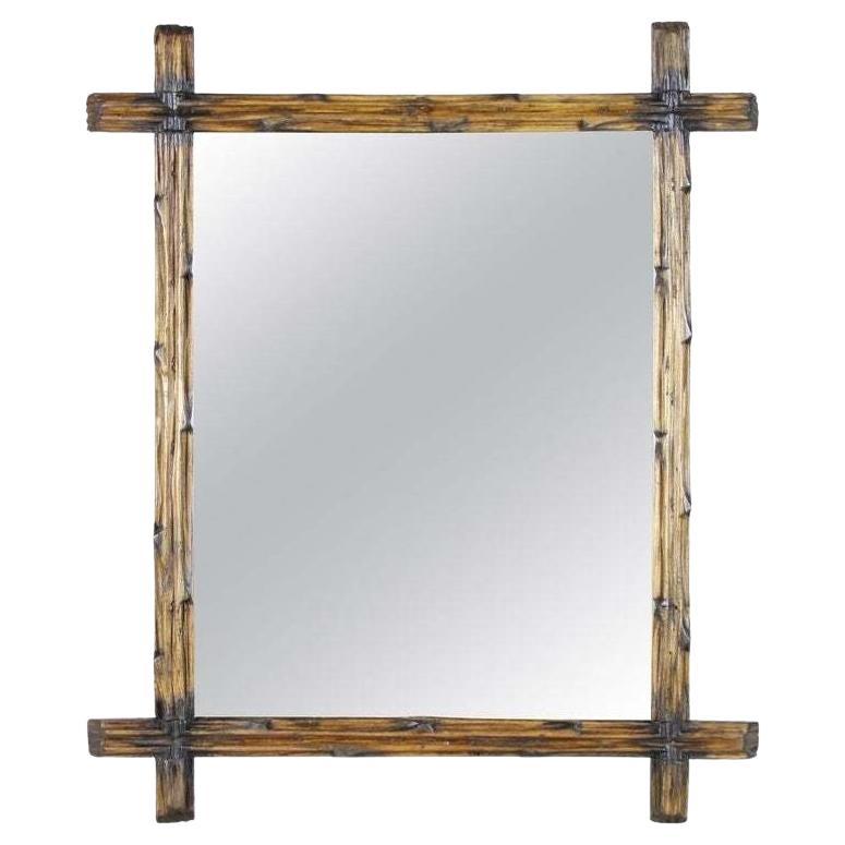 19th Century Rustic Black Forest Wall Mirror with Black Accents, AT, circa 1890