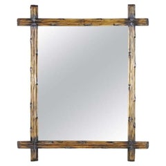 Antique 19th Century Rustic Black Forest Wall Mirror with Black Accents, AT, circa 1890
