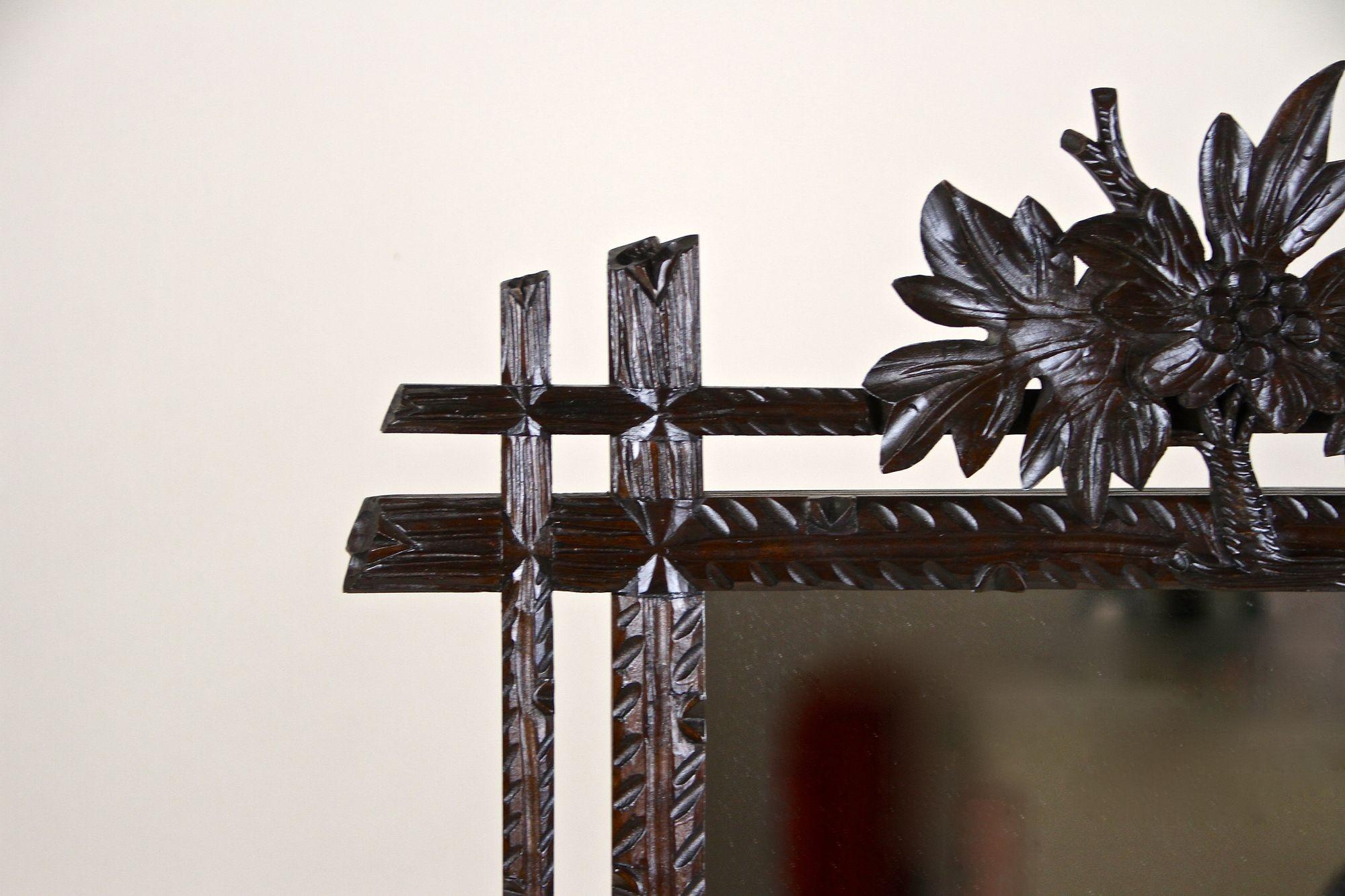 Austrian 19th Century Rustic Black Forest Wall Mirror with Double Frame, AT circa 1890 For Sale
