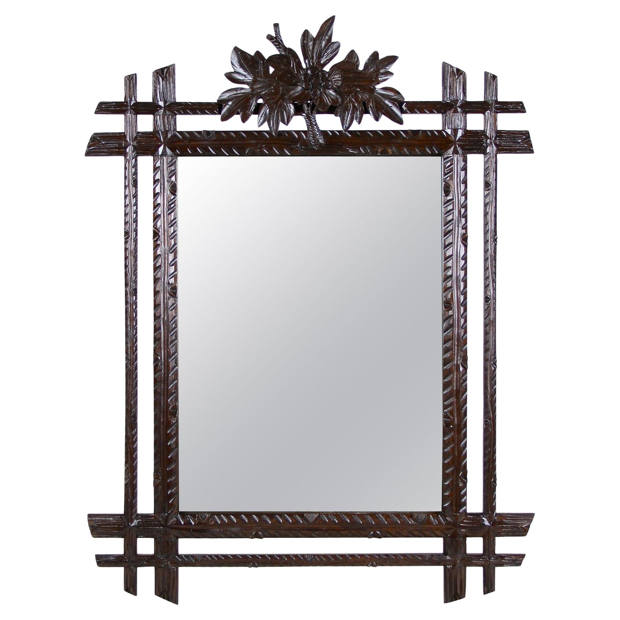 19th Century Rustic Black Forest Wall Mirror with Double Frame, AT circa 1890