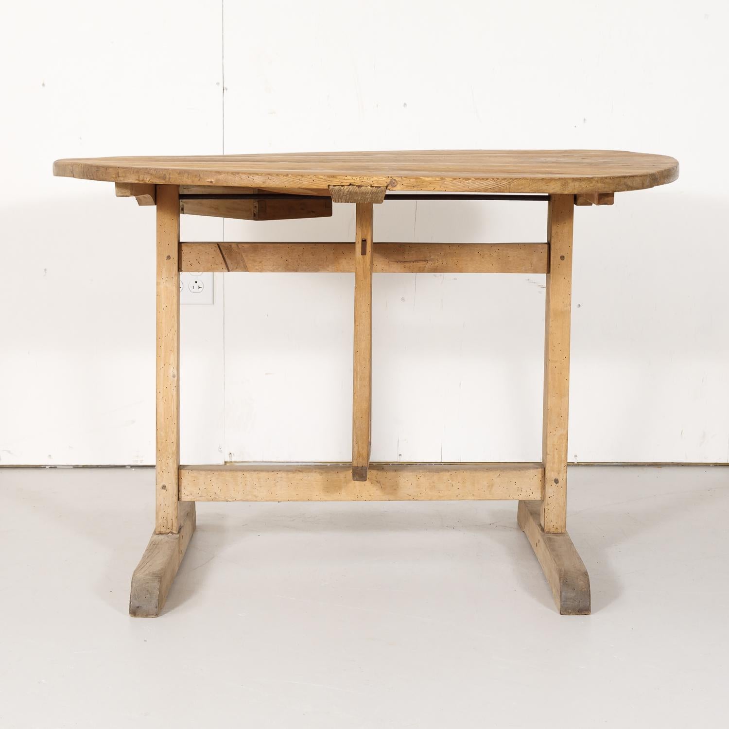 19th Century Rustic Bleached Pine French Vendange or Wine Tasting Tilt-Top Table 9