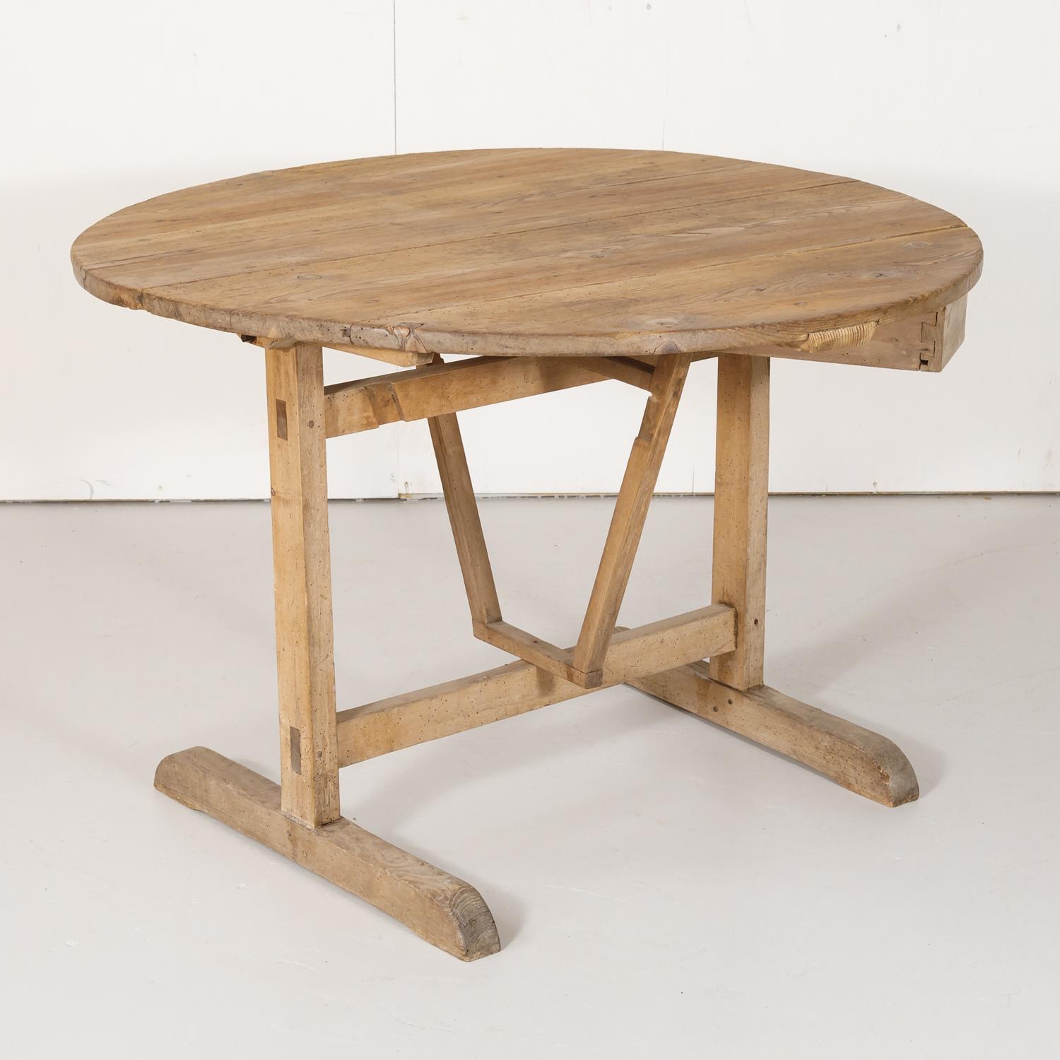 Late 19th Century 19th Century Rustic Bleached Pine French Vendange or Wine Tasting Tilt-Top Table