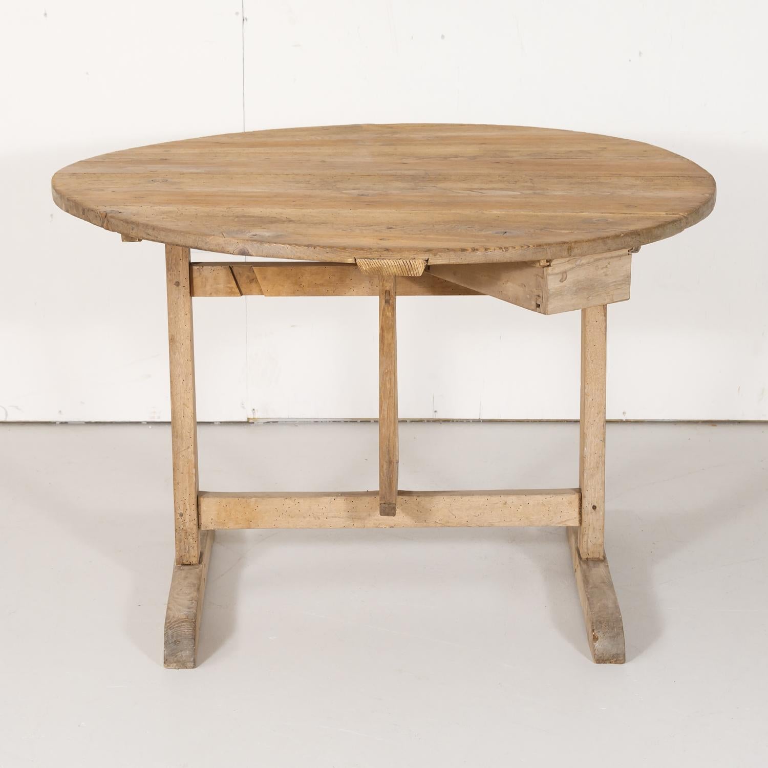 19th Century Rustic Bleached Pine French Vendange or Wine Tasting Tilt-Top Table 1