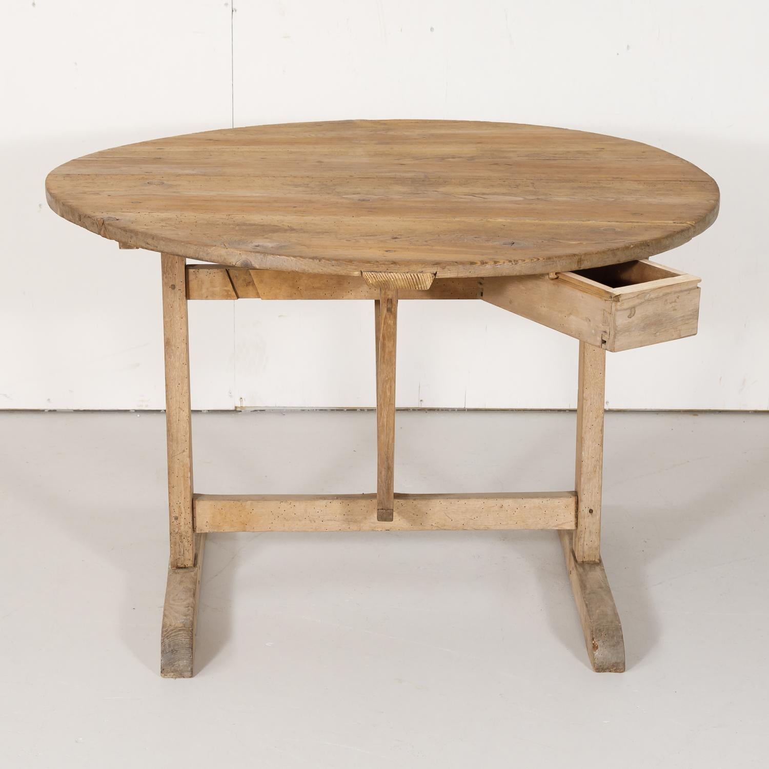 19th Century Rustic Bleached Pine French Vendange or Wine Tasting Tilt-Top Table 2
