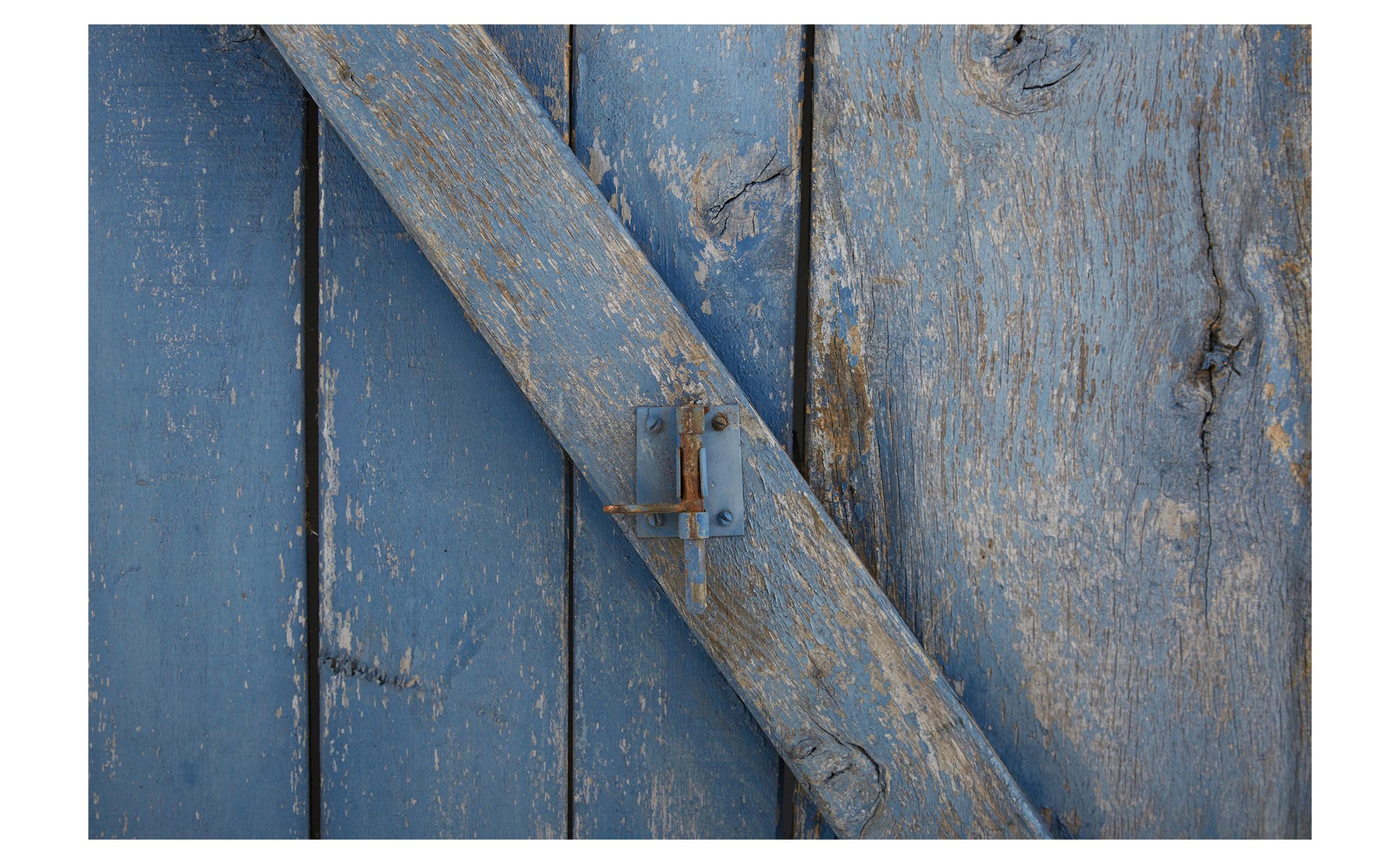 French 19th Century Rustic Blue Door with Original Iron Hardware