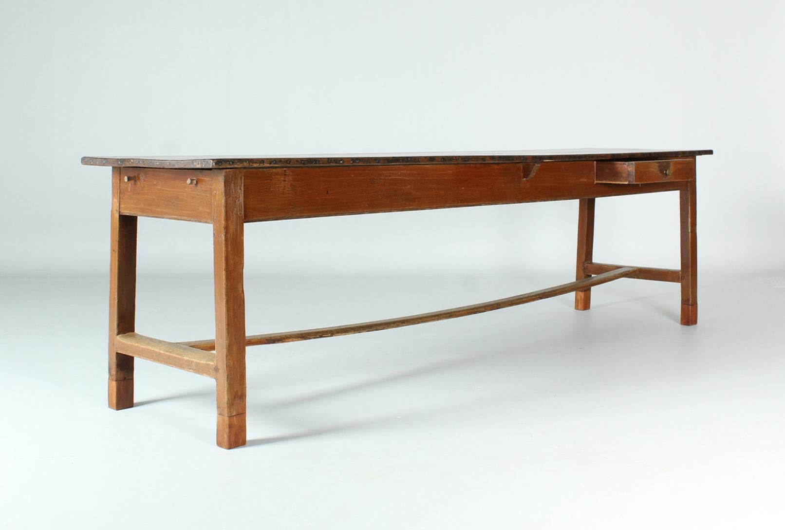 19th Century Rustic Brewery Table with Beautiful Patina, Oak, Northern Germany In Good Condition In Greven, DE