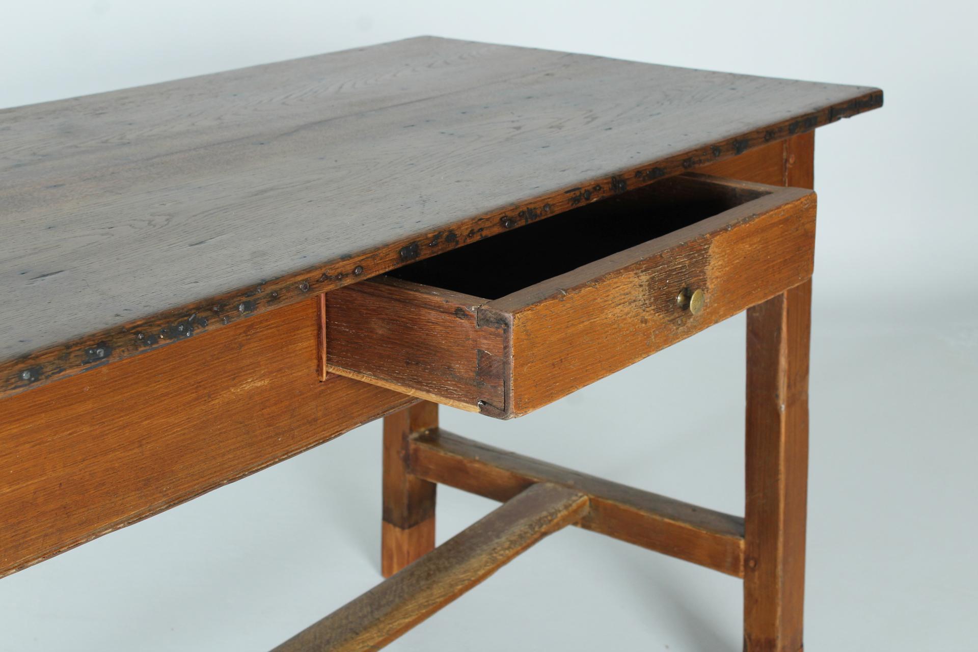 19th Century Rustic Brewery Table with Beautiful Patina, Oak, Northern Germany 1