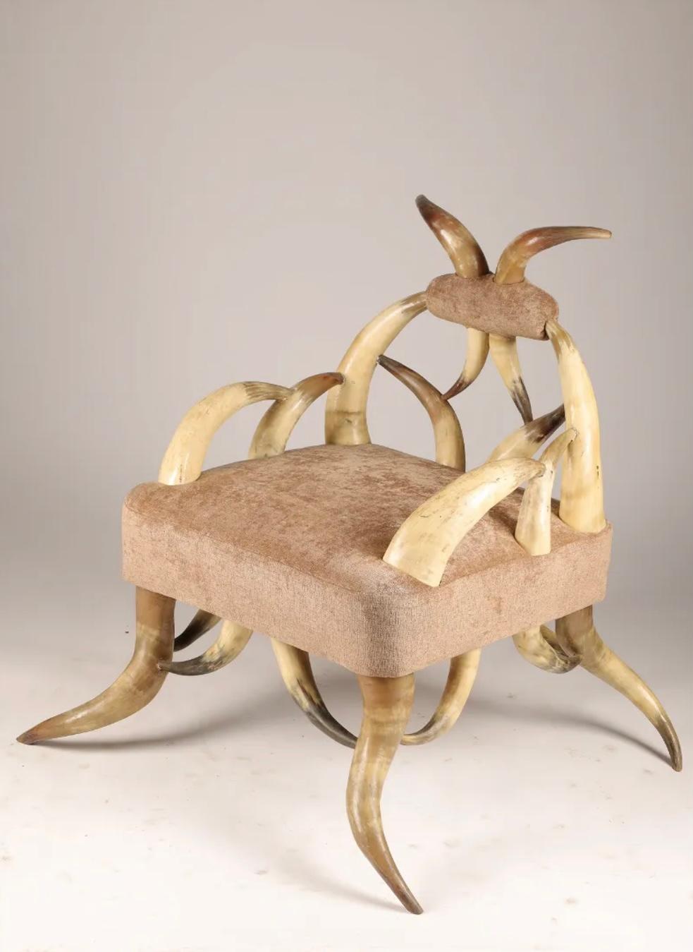 Les meubles en corne de bétail ont atteint le sommet de leur popularité en Amérique dans les années 1880.  Cette chaise date d'environ le dernier quart du 19e siècle. La plupart de ces chaises sont originaires du Midwest américain, notamment du